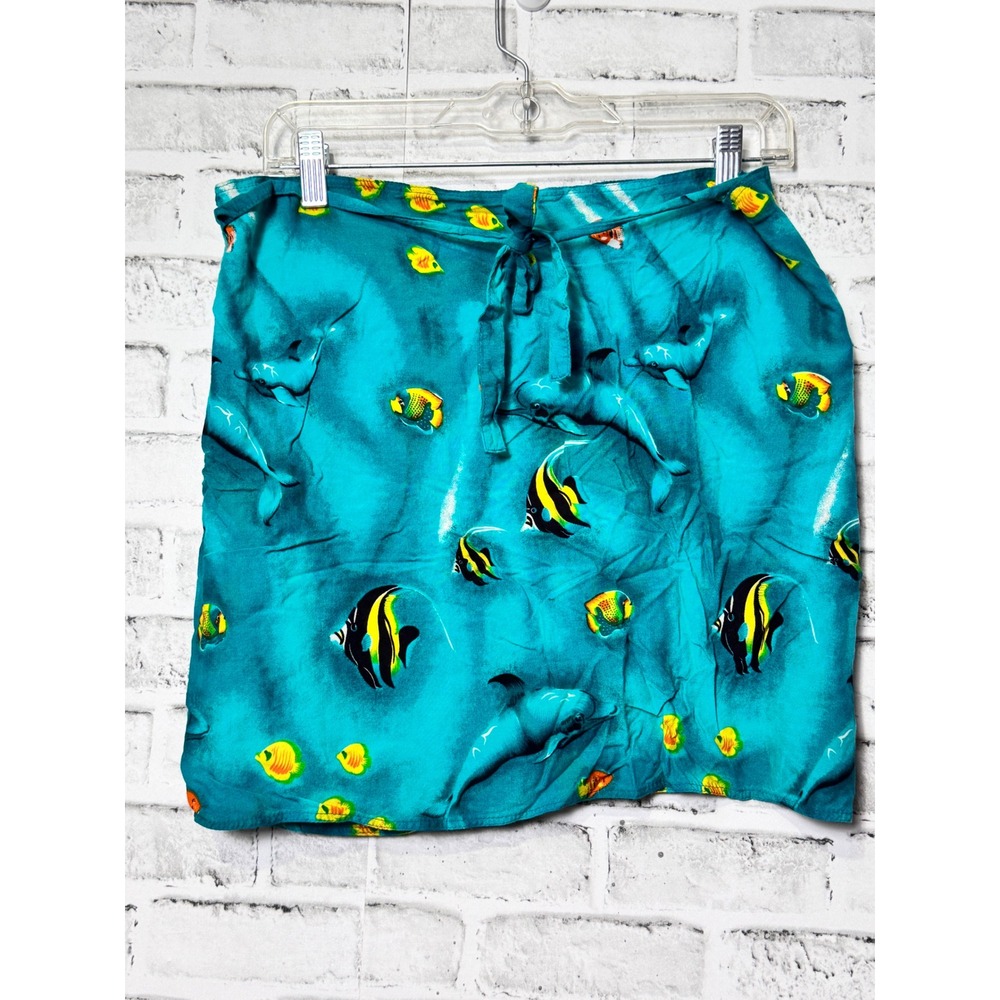 In Gear Teal Dolphin Tropical Fish Wrap Mini Skirt Womens One Size Beachwear
